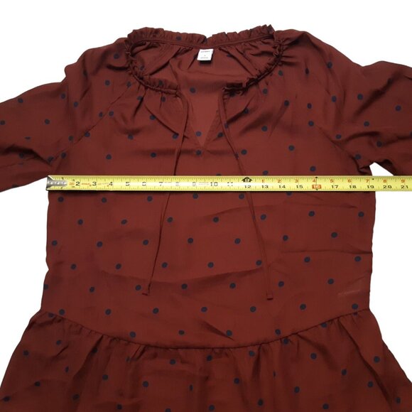 Old Navy Top Womens Small Red Polka Dot Long Sleeve Boho Ruffle Burgundy Blouse - Picture 2 of 14